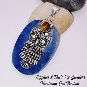 Sapphire & Tiger's Eye Gemstone Handmade Pendant